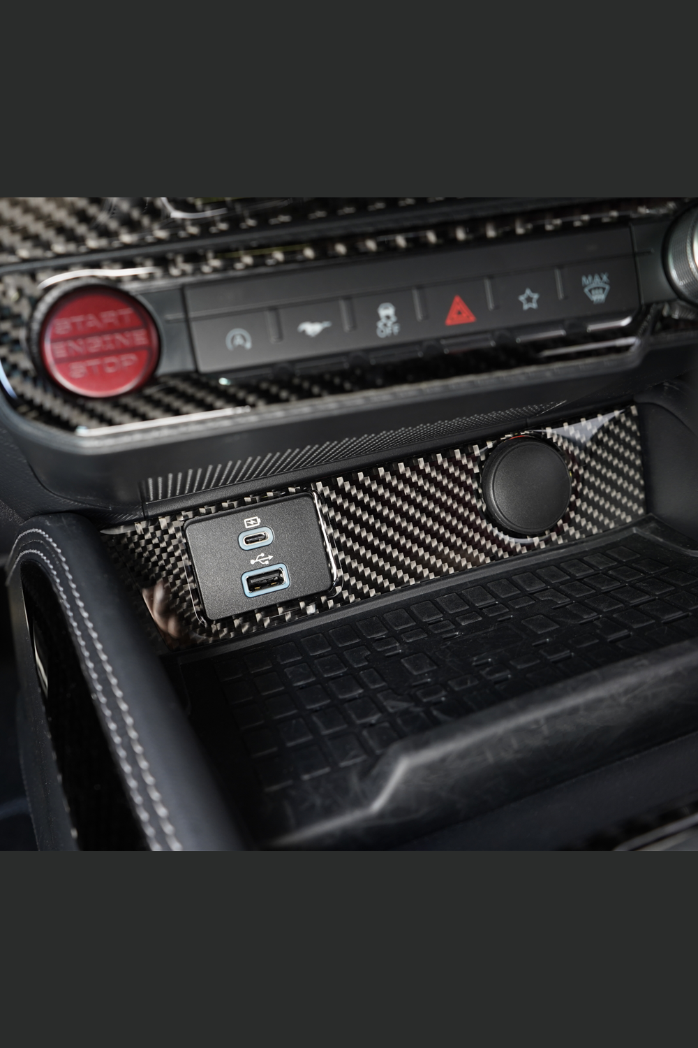 2024 Ford Mustang S650 Carbon Fiber USB/12Volt Trim-After installation