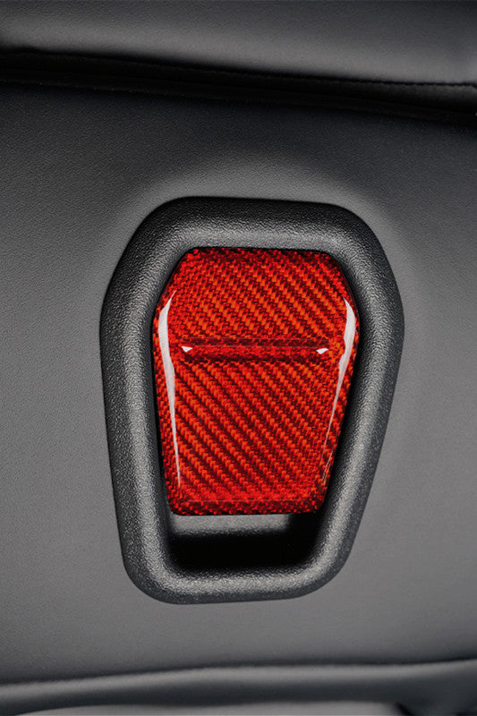 2024 Ford Mustang S650 Dry Carbon Fiber Front Seat Recliner Trim red-After installation