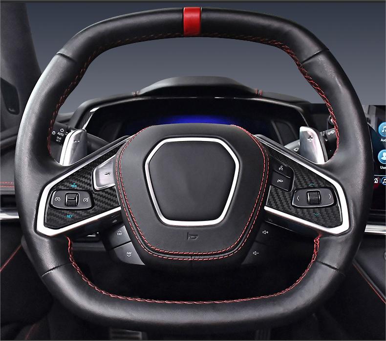 2020-2023 C8 Corvette Carbon Fiber Steering Wheel Trim Covers-black