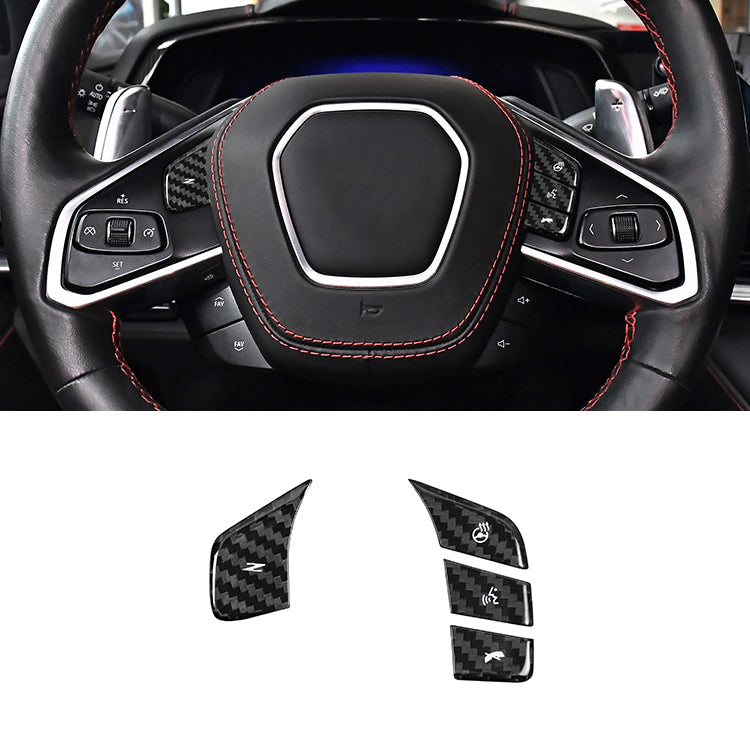 C8 Carbon Fiber Interior Steering Wheel Button Trim Covers [Heated]