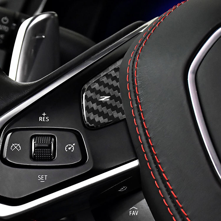 C8 Corvette Carbon Fiber Interior Steering Wheel Button Trim Covers [Heated]