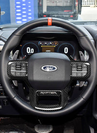 F150 2021-Up Steering Wheel Trim Hard Carbon Fiber Cover With "RAPTOR" logo cutout Black