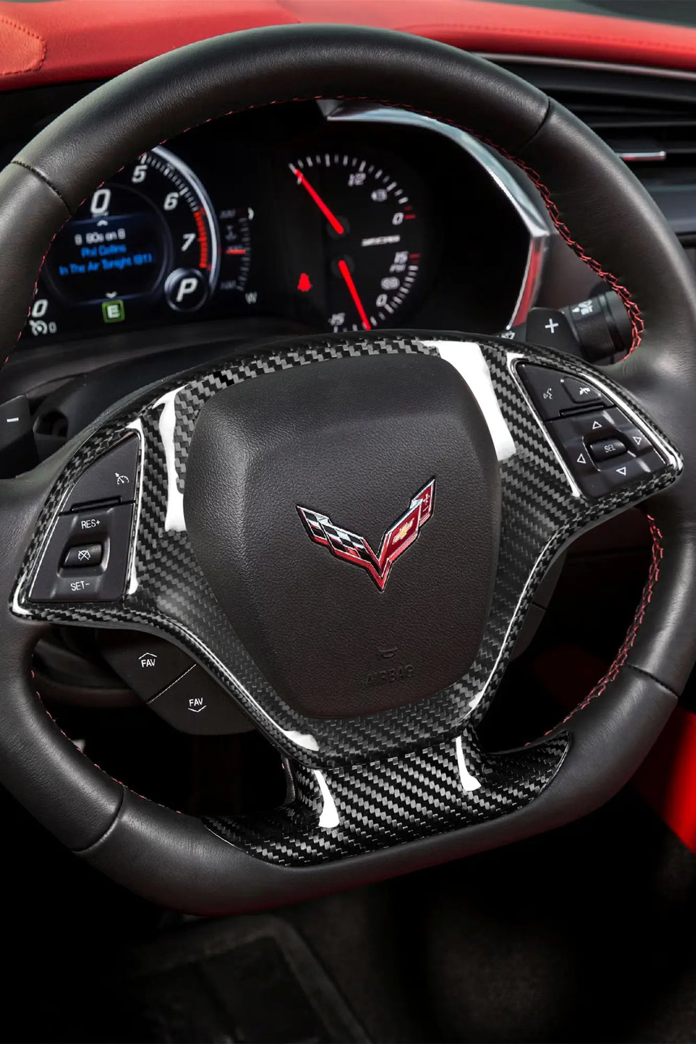 Carbon Fiber Steering Wheel Cover Trim For 14-19 C7 Corvette